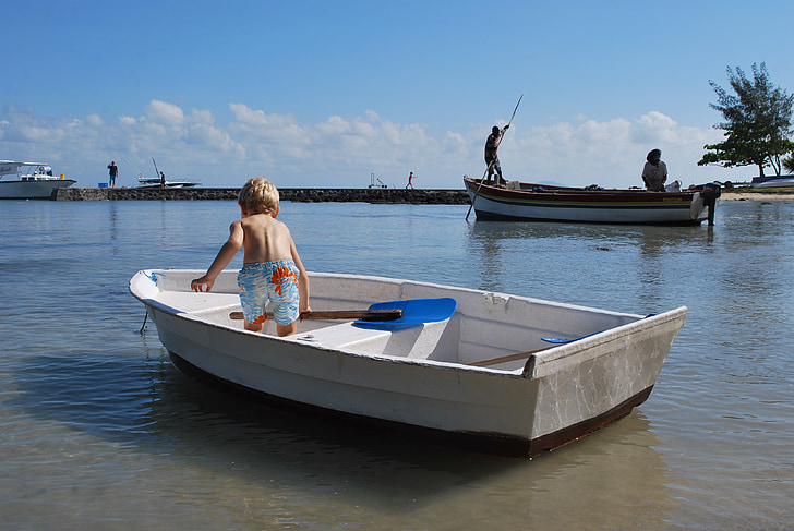 child, boat, sea, alone, little, white, paddle