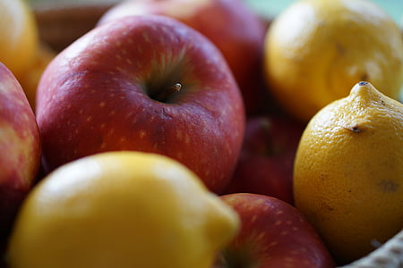 apple, lemon, basket, fruit, fruits, vitamins, healthy