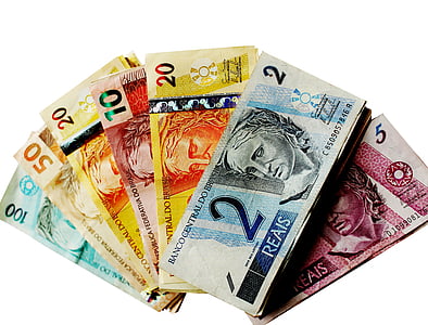 röstsedlar, pengar, verkliga, Obs, brasilianska valutan, Brasilien, femtio dollar