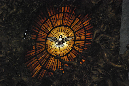 stained glass window, st peter's basilica, dove, altar, vatican city