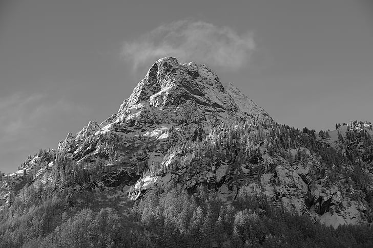 montagna, b-w, paesaggio, massiccio, Chamonix, cielo, roccia