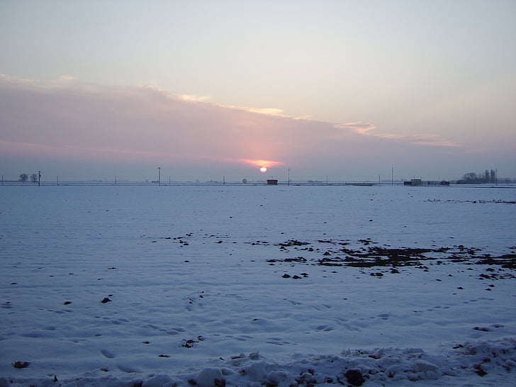 západ slnka, sneh, Skyline