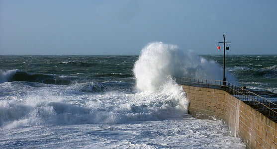 vode, val, udaranje mora o obalu, sprej, glava, more