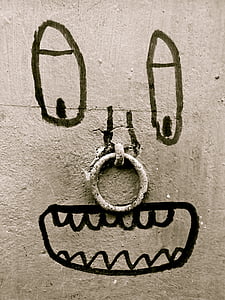 leuk, kunst, graffiti, muur, gezicht, ring, afbeelding