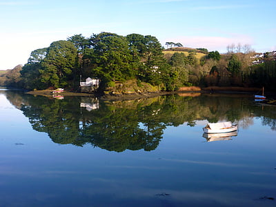 jezero, zrcaljenje, vode, škorenj, Cornwall, St samo v mestu roseland, narave