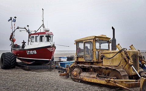 barca, tractor, pe litoral, pescuit, transport, vehicul, nava