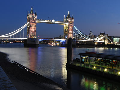 Jembatan Menara, malam, London, Inggris, refleksi, lampu, Inggris