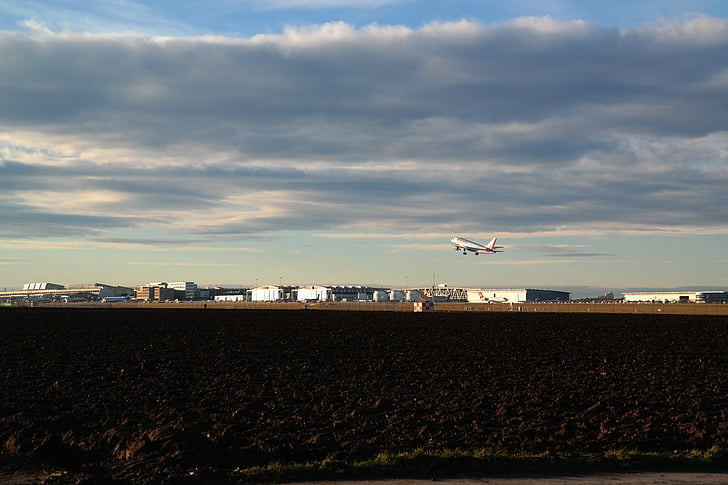 letisko, lietadlá, odchod, na ornej pôde, pole, wolfschlugen, Letisko Stuttgart