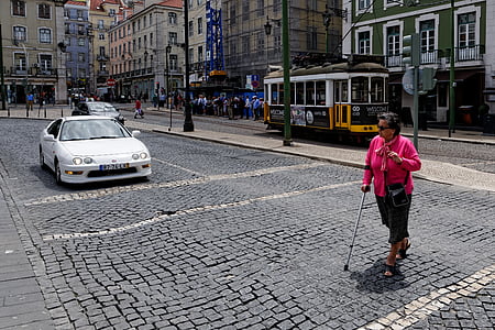 cesti, bezeg, dama, lizbonske, Portugalska, Evropi, staro mestno jedro