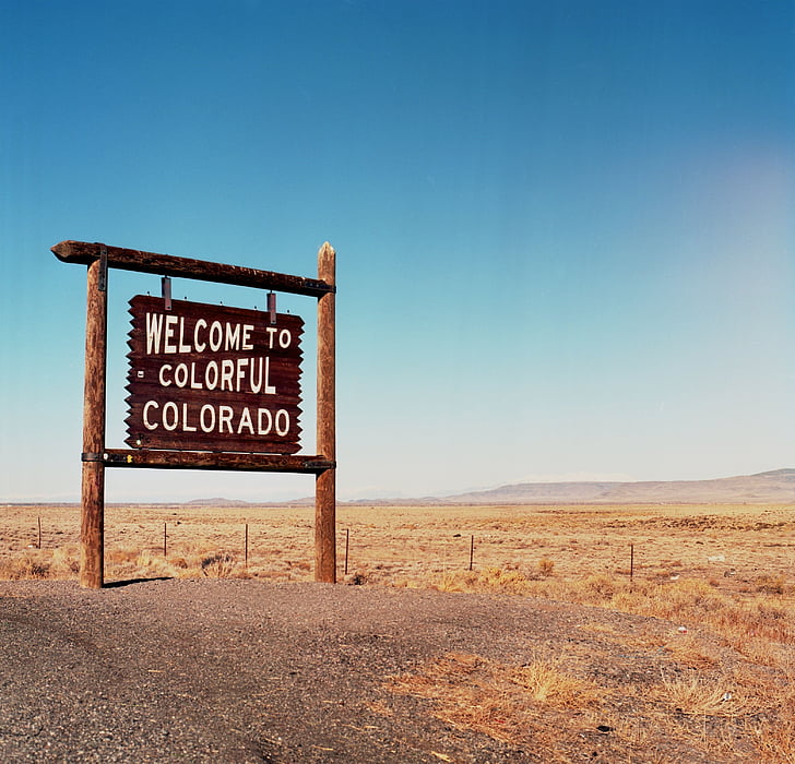 brown, welcome, colorful, colorado, road, signage, whether