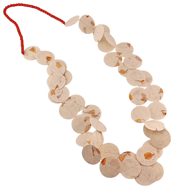 paper necklace, handmade, circles, beads