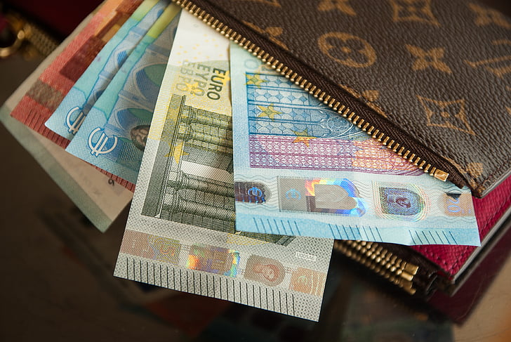Peňaženka, Vuitton, Euro, peniaze, vstupenky, papier meny, financie