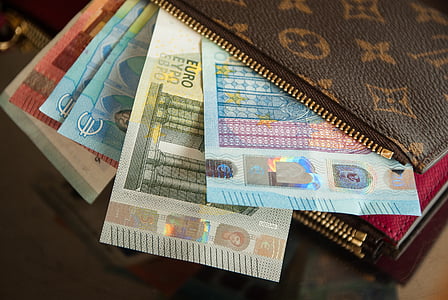 portemonnee, Vuitton, euro, geld, tickets, papiergeld, Financiën