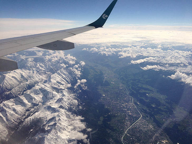 srove, Alpės, kelionės, kalnų, skrydžio, dangus, lėktuvas