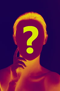 woman, face, head, question mark, circle, identity, search