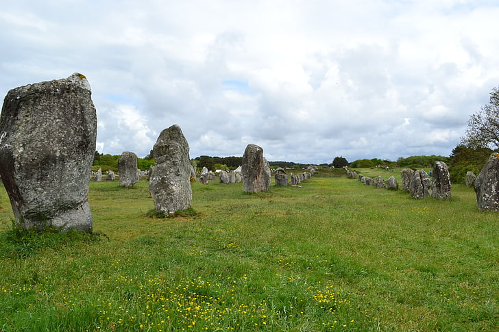 menhir, menhirs, stones, carnac, brittany, france, alignments