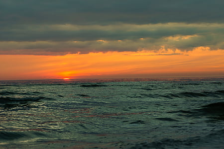 puesta de sol, Báltico, mar, cielo, Horizon, nubes, viaje