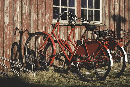 ποδήλατα, κόκκινο, ποδήλατο, σειρά, Hauswand