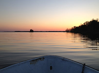 Lago mälaren, barco, todavía, agua, puesta de sol, naturaleza, verano