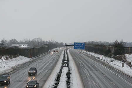 autostrada, iarna, rece, zăpadă, gheata, netezimea, autos