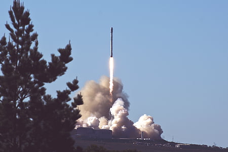 Foto, cohete, puesta en marcha, cielo, humo, espacio, exploración del espacio