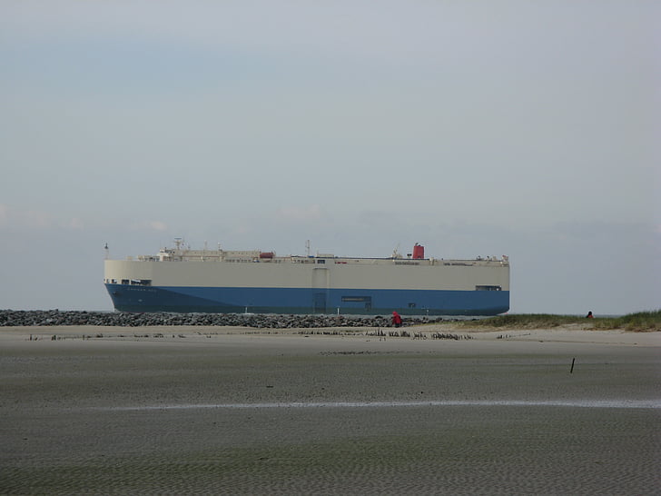 borkum, freighter, beach, freight Transportation, cargo Container, transportation, sea