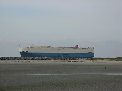 Borkum, Carguero, Playa, transporte de carga, contenedor de carga, transporte, mar