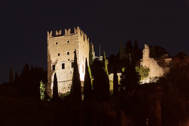 castle, italy, old, arco, night, night photograph