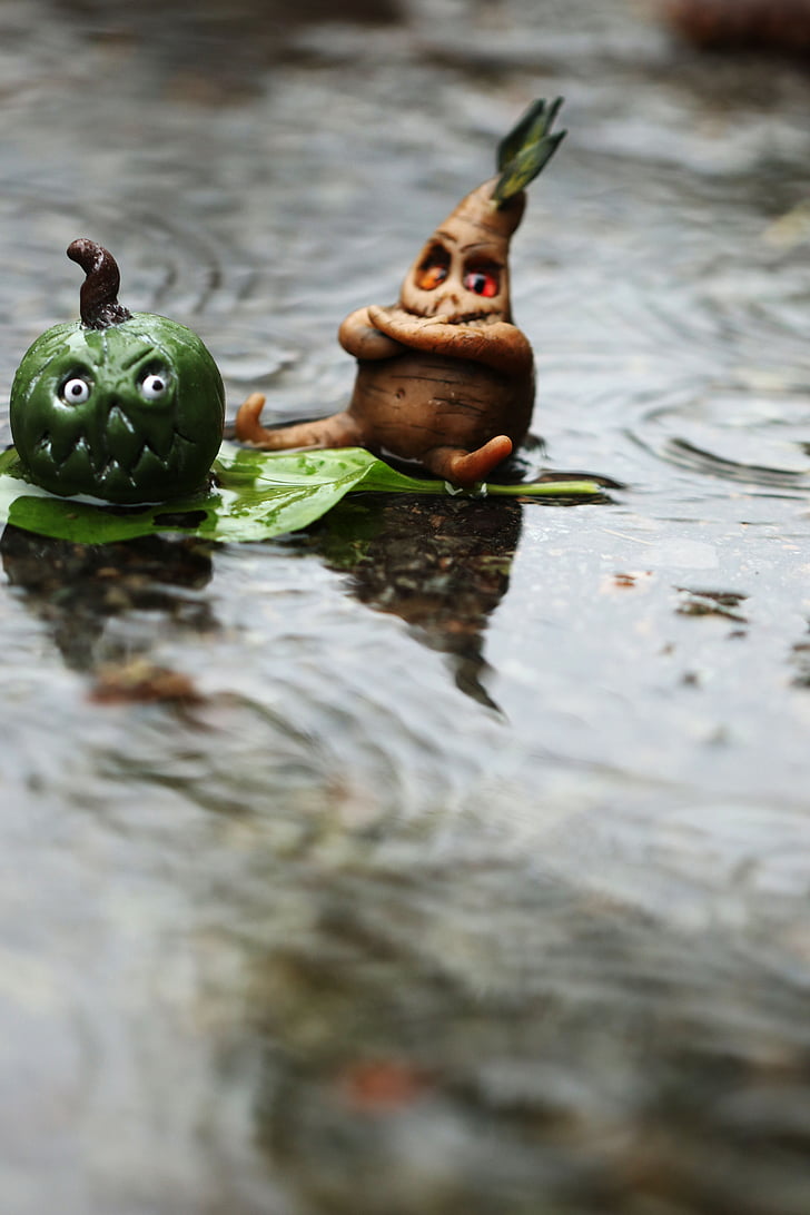 water, leaf, figures, rain, tiny, weather, wet