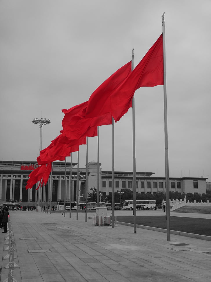 Ķīna, karogs, karogi, sociālisms, trieciens, plandīšanās, karoga masts