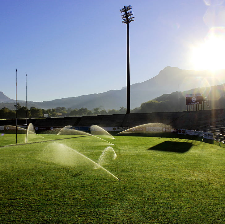 field, sprinklers, photography, water, irrigation, stadium, rugby