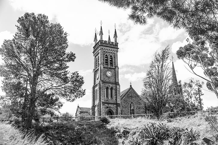 kostel, Strathalbyn, St. andrews, sjednocení církve, historické, kámen, hodinová věž