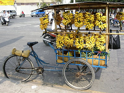 banāni, tirdzniecība, velosipēdu, Vjetnama, augļi, tropos, iela