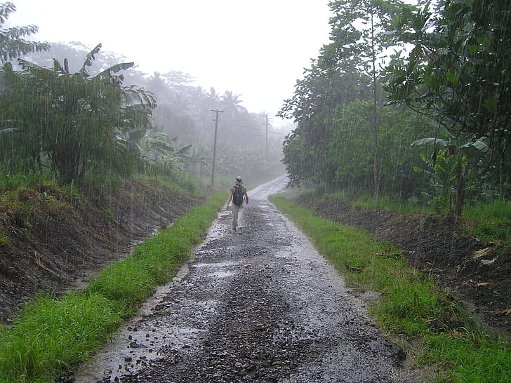 Pršec, deževnem obdobju, Samoa, eksotične, jugu morje, močan dež, dež