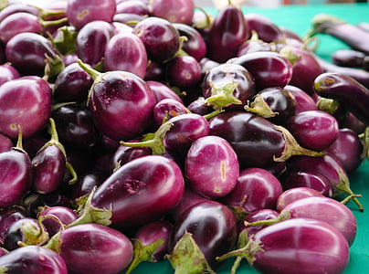 aubergine, lilla, aubergine, frisk, vegetabilsk, producere, farverige
