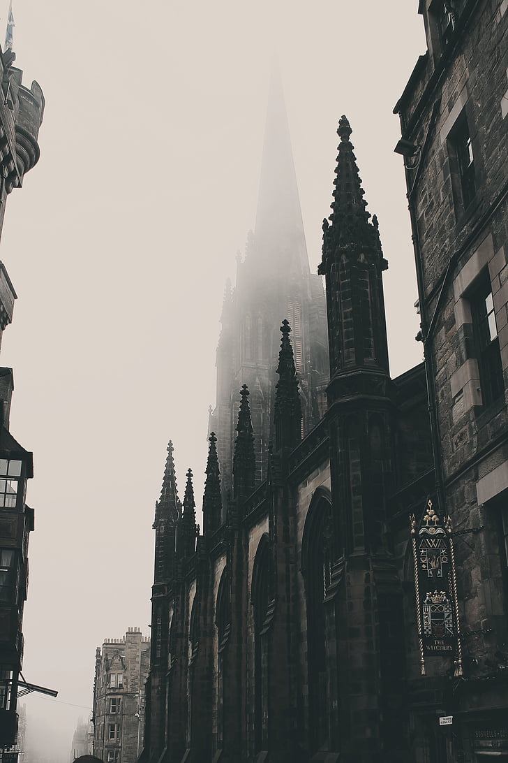 baja, ángulo de, Foto, Catedral, edificio, nube, Reino Unido
