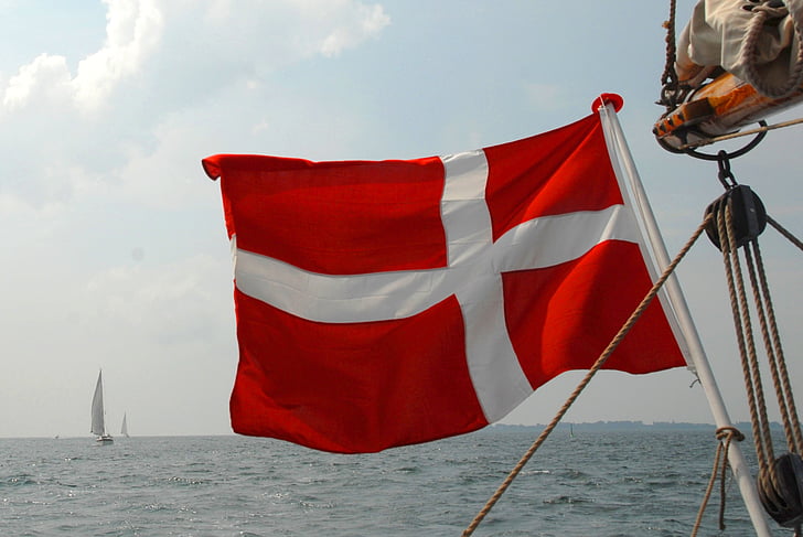drapeau, navire à voile, Danemark, mer