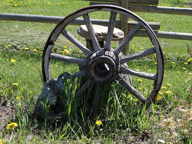 wheel, wagon wheel, spokes, wooden wheel, old, rim
