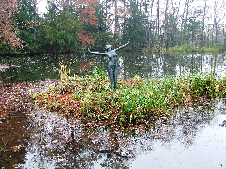 Szeged Hungría, Arboretum, szeged botánico, estatua de, otoño, Critter, agua