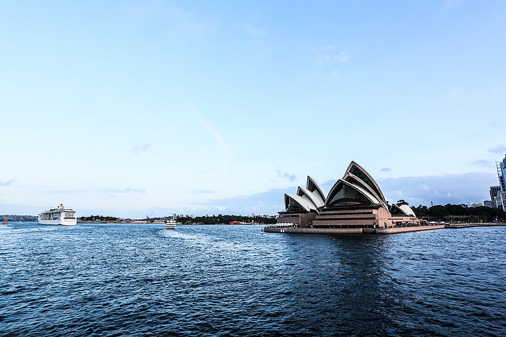 オーストラリア, シドニー, オペラ, 青い日, 白雲, 風景, 空