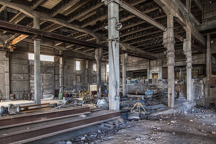fàbrica abandonada, buit, càries, ruïna, edifici, abandonat, trencat