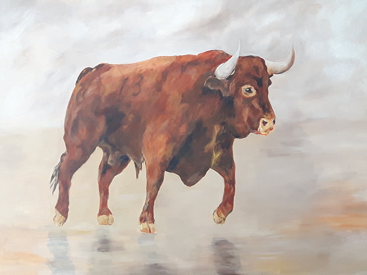 Toro, rood, canvas, technische, gemengd, 97cm, x