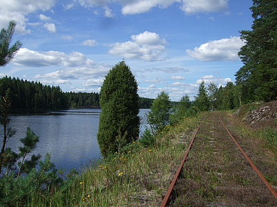 dzelzceļa sliežu ceļu, dzelzceļš, ezers, ainava, vasaras