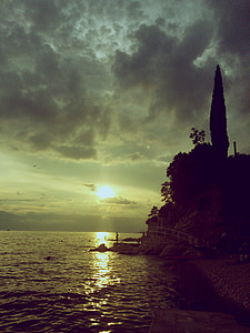 sunset, mediterranean, sea, coast, water, sky, summer