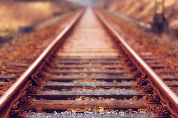 залізниця, трек, відкритий, подорожі, розмиття, Захід сонця, залізничної колії