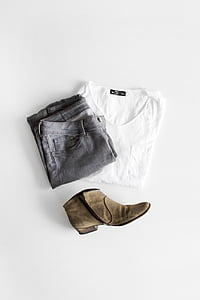 grå, jeans, fortsatt, elementer, ting, mote, klær