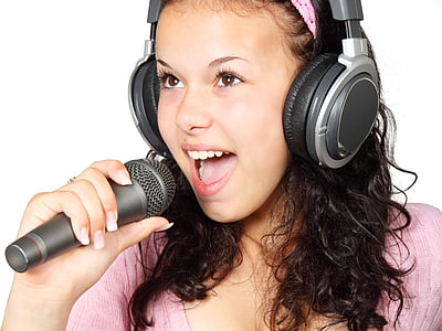 ragazza, Holding, Karaoke, MIC, microfono, musica, cantante