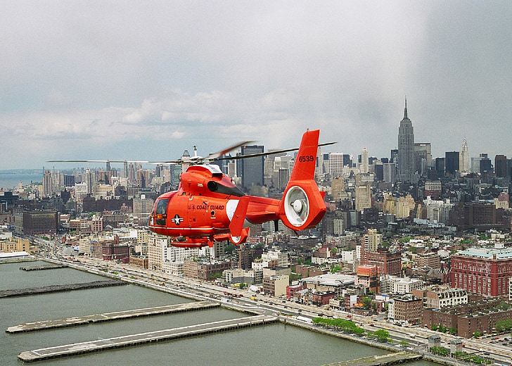 хеликоптер, Манхатън, Ню Йорк, брегова охрана, плаващи, остров, град