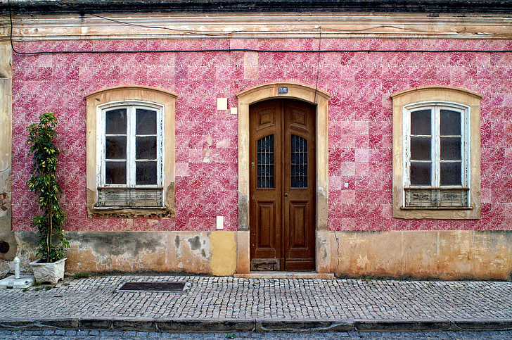 hemmafronten, hem, ingång, Portugal, Algarve, fönster, dörr