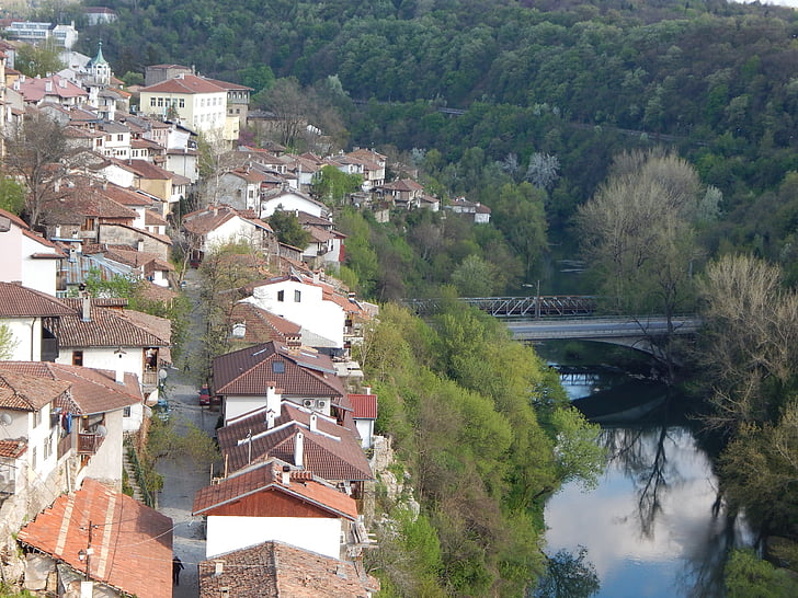 Veliko tarnovo, nézet, épületek, Veliko, Tarnovo, Bulgária, város